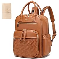 Leather Diaper Bag Backpack for Women with Multiple Pockets,Laptop Compartment and Changing Pad