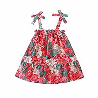 Small and Medium Sized Children's Summer Sling Bowknot Printed Dress Fashion Casual Group 2 7 Tight Dress