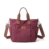 Oichy Women Canvas Tote Handbags Multi Pocket Shoulder Bags Top Handle Satchel Handbags Work Tote Bag Crossbody Bag