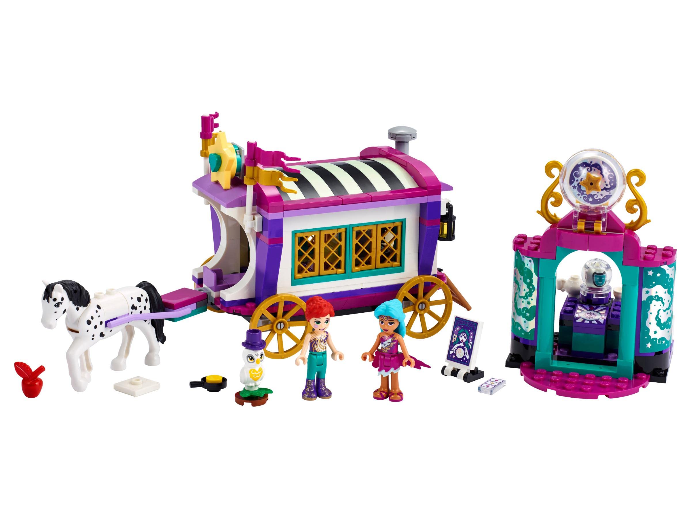 LEGO 41688 Friends Magical Caravan Horse Toy Set, Fairground Amusement Park with 2 Mini Dolls, Vehicle Toys for Kids 7 Plus Years Old