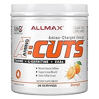 ALLMAX Nutrition AMINOCUTS (ACUTS), Amino-Charged Energy Drink with Taurine, L-Carnitine, Green Coffee Bean Extract, Orange, 30 Servings