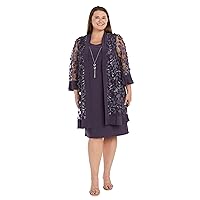R&M Richards Floral Dress and Jacket Set with Built in Necklace