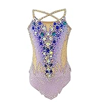 LIUHUO Girls Rhythmic Gymnastics Leotards Purple Sleeveless Dance Leotard for Kids Ideal for Practice and Competition