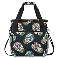 Day of the Dead Sugar Skull 03 Coffee Maker Carrying Bag Compatible with Single Serve Coffee Brewer Travel Bag Waterproof Portable Storage Toto Bag with Pockets for Travel, Camp, Trip