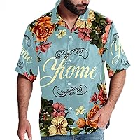 Mens Hawaiian Shirts Short Sleeve, Men's Casual Button-Down Shirts, Womens Hawaiian Shirt, Home Cartoon Flowers Spring