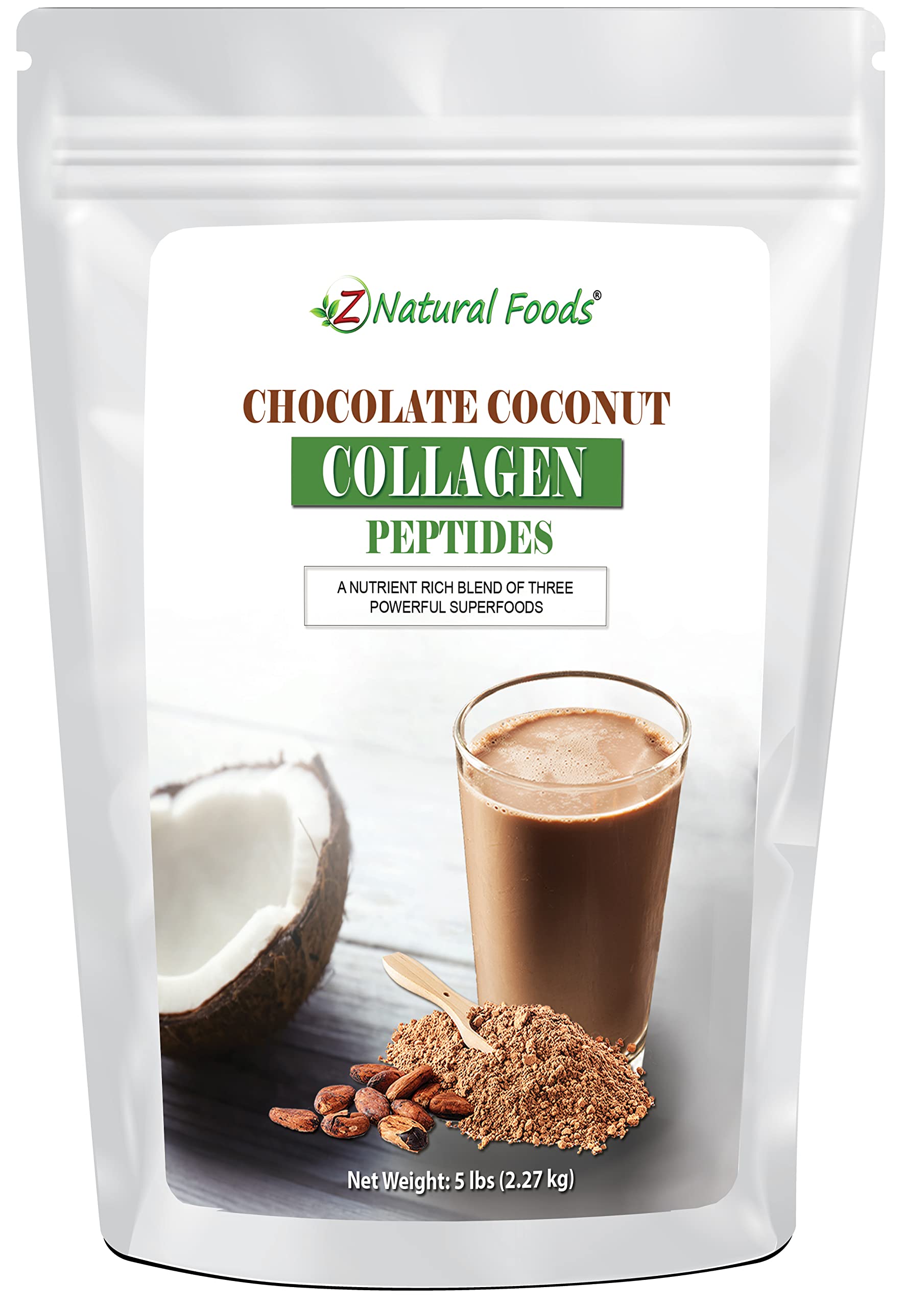 Chocolate Collagen Peptides Made With Coconut Milk Powder - 5 lb - Delicious Taste + Zero Sugar - Hydrolyzed Collagen + Organic Cacao + Coconut Mil...