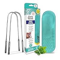 GuruNanda Tongue Scraper for Adults (2-Pack) with Travel Case, 420 Medical grade Stainless Steel, Aids in Fresh Breath & Oral Care - Travel-Friendly