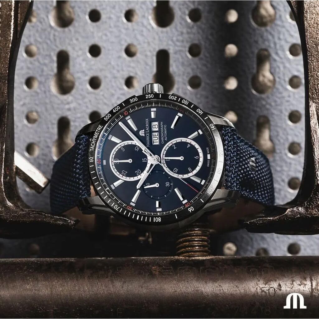 Maurice Lacroix PONTOS S Chronograph 43mm, Stainless Steel Case with Black Ceramic Bezel, Stainless Steel Strap with Grey Nylon Fabric, 10 ATM Water Resistance