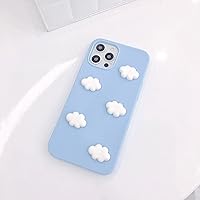 Bonitec Compatible with iPhone 14 Pro Max Case for Women Girls Silicone Case with Cute White 3D Clouds Slim Thin Soft Pretty Cover Shockproof Protective Phone Case for iPhone 14 Pro Max, Light Blue