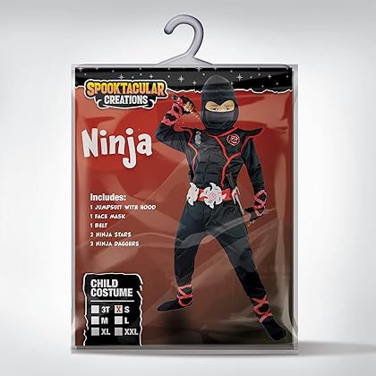 Spooktacular Creations Ninja Costume for Kids, Black Ninja Costume, Deluxe Ninja Costume for Boys Halloween Ninja Costume Dress Up (Black, Medium(8-10 yrs))