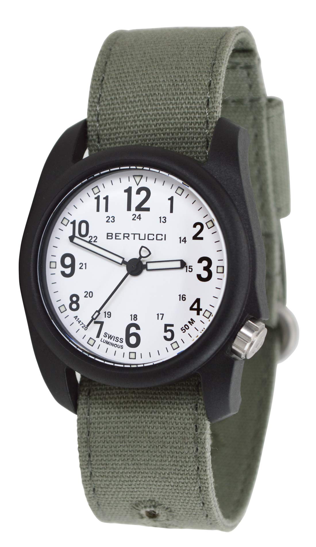 Bertucci DX3 Men’s Field Watch | Spruce Comfort Canvas Band | Swiss Super Luminous Technology | Innovative Design, Durable Build, Light Weight Comfort | 11090