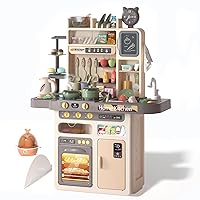 Play Kitchen- Kitchen Playset Pretend Food - Toy Accessories Set w/Real Sounds & Light, Play Sink, Cooking Stove with Steam, 88 PCS forToddlers Kids 37 inch