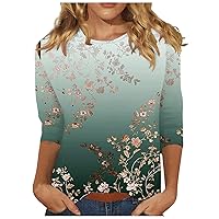 3/4 Lenght Sleeve Womens Tops Dressy Casual Summer Tops for Women 2024 Trendy Floral Printed Vacation Tshirts Shirts