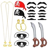 FRIUSATE 11 PCS Pirate Accessories Adult Women Costume Set Pirate Head Scarf Hoop Earrings Vintage Pirate Necklace Golden Anchor pirate Captain Dress Up for Men Women Kids Party Christmas
