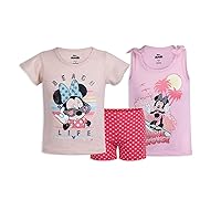 Disney Minnie Mouse Girls’ Short Sleeve Shirt, Tank Top, and Shorts Set for Toddler and Little Kids