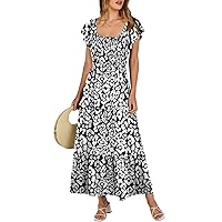 ANRABESS Women’s 2024 Summer Casual Maxi Dress Flutter Sleeve Scoop Neck Smocked Tiered A Line Flowy Beach Long Sun Dresses