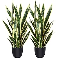 CROSOFMI Artificial Snake Plant 35 Inch Fake Sansevieria Tree with 32 Leaves Perfect Faux Mother in Law Plants in Pot for Indoor House Home Office Garden Modern Decoration Housewarming Gift,2Pack