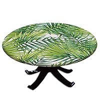 Elastic Edged Polyester Fitted Table Cover,Watercolor Tropical Palm Leaves Colorful Illustration Natural Feelings Decorative,Fits up to 36