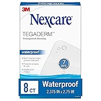 Nexcare Tegaderm Waterproof Transparent Dressing, Dirtproof, Germproof, Provides Protection To Minor Burns, Scrapes, Cuts, Blisters And Abrasions, 2.375 x 2.75 in, 8 Count