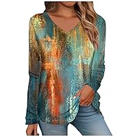 FQZWONG Long Sleeve Shirts for Women Womens Spring Fashion 2024 Going Out Tops Classic Graphic Tees Ladies V Neck Blouses