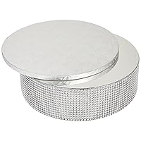 Sparkle and Bash 2 Piece Silver Foil Wedding Cake Stand with Rhinestones and 12 Inch Cake Drum, Dessert Holder for Centerpieces