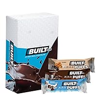 Built Bar 12 Pack High Protein and Energy Bars - Macro Friendly - Low Carb, Low Calorie, Low Sugar - Covered in 100% Real Chocolate - Delicious, Healthy Snack - (Mixed Puff Box, Brownie Batter Puff, Churro Puff, Coconut Puff )