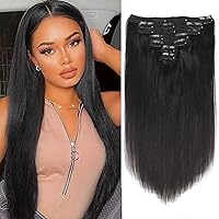 Clip in Hair Extensions Real 100% Human Hair Tape in Silky Straight Natural Black #1B Remy Hair Extensions for Women 120g 7Pcs Natural Soft Hair (12 inch, #1B)