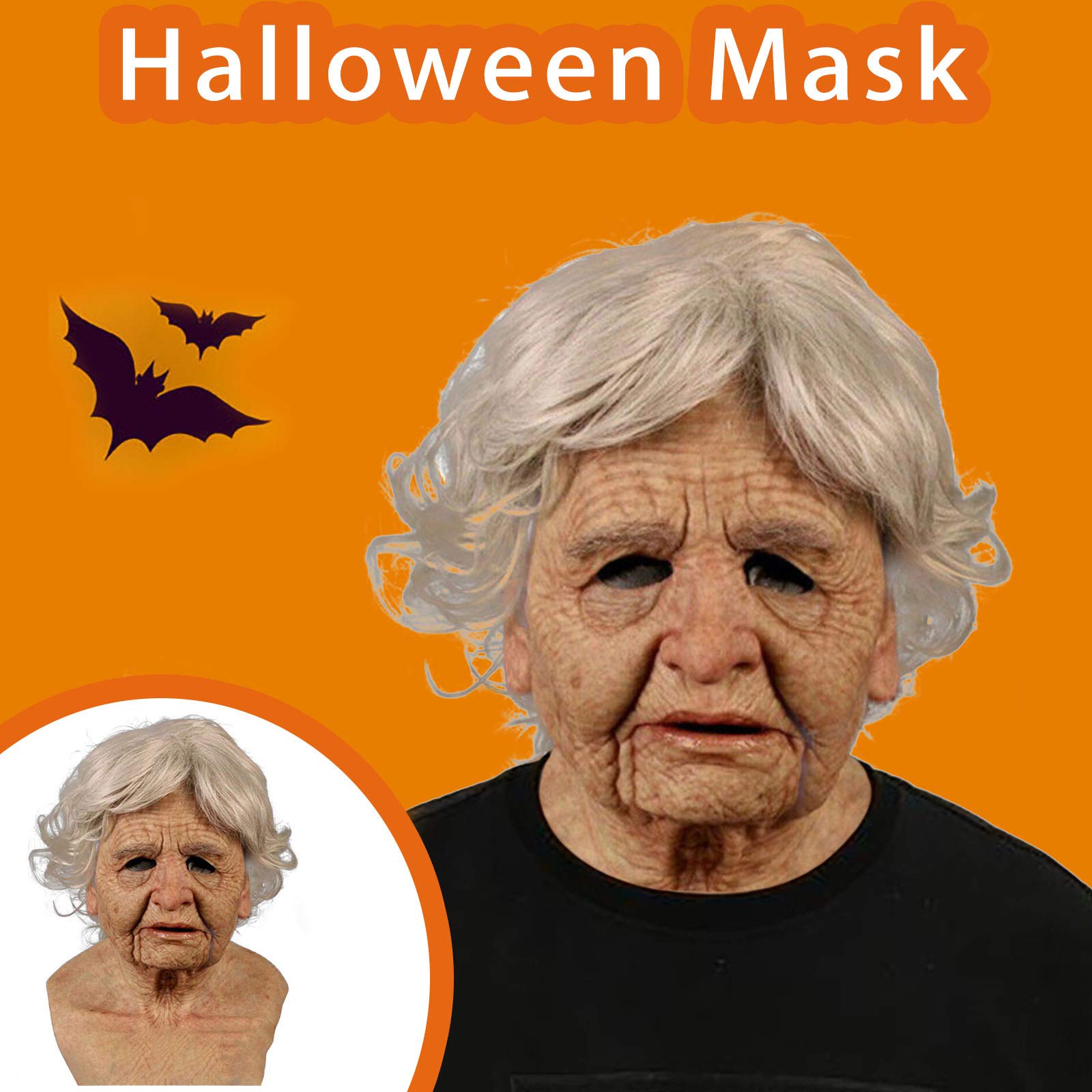 Mua 2022 Halloween Scary Full Head Latex Mask Horrific Grandma Old Women Realistic Wrinkle Face 1532