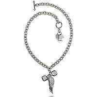 Women's Stainless Steel Combo Heart Chain Necklace-Phil 4:13 Dumbbell/Psalm 91:11 Swarovski Crystals