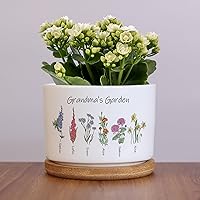 Personalized Grandma's Garden Plant Pot With Bamboo Tray, Mom's Garden, Birth Month Flower Family Custom Flower Pots, Gift For Grandmother, Gardener Birth flower Pot on Mother's Day(Style 2)