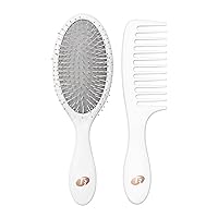 T3 Detangle Duo Brush Set | Detangling Brush and Shower Comb Set | Comb to Disperse Liquid & Brush to Detangle Wet Hair| For All Hair Lengths and Textures, white, 1 Count (Pack of 1)