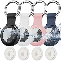 4 Pack IPX8 Waterproof AirTag Keychain，with Soft Silicone Holder Case Key Ring，Lightweight, Anti-Scratch, Easy Installation, Full-Body Shockproof Air Tag Holder for Luggage,Keys, Dog Collar etc