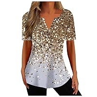 Short Sleeve Button Down Shirts for Women Casual Tops Loose Fit Summer Shirt Novelty Printed Dressy Blouses Top