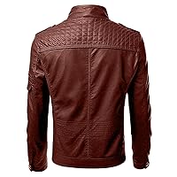 Men's Casual Vintage Standing Collar PU Faux Leather Zipper Biker Jacket,Winter Windproof and Warm Leather Jacket