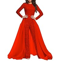 Women's Sequins Formal Jumpsuit with Overskirt Detachable Train 2024 Long Prom Evening Outfits
