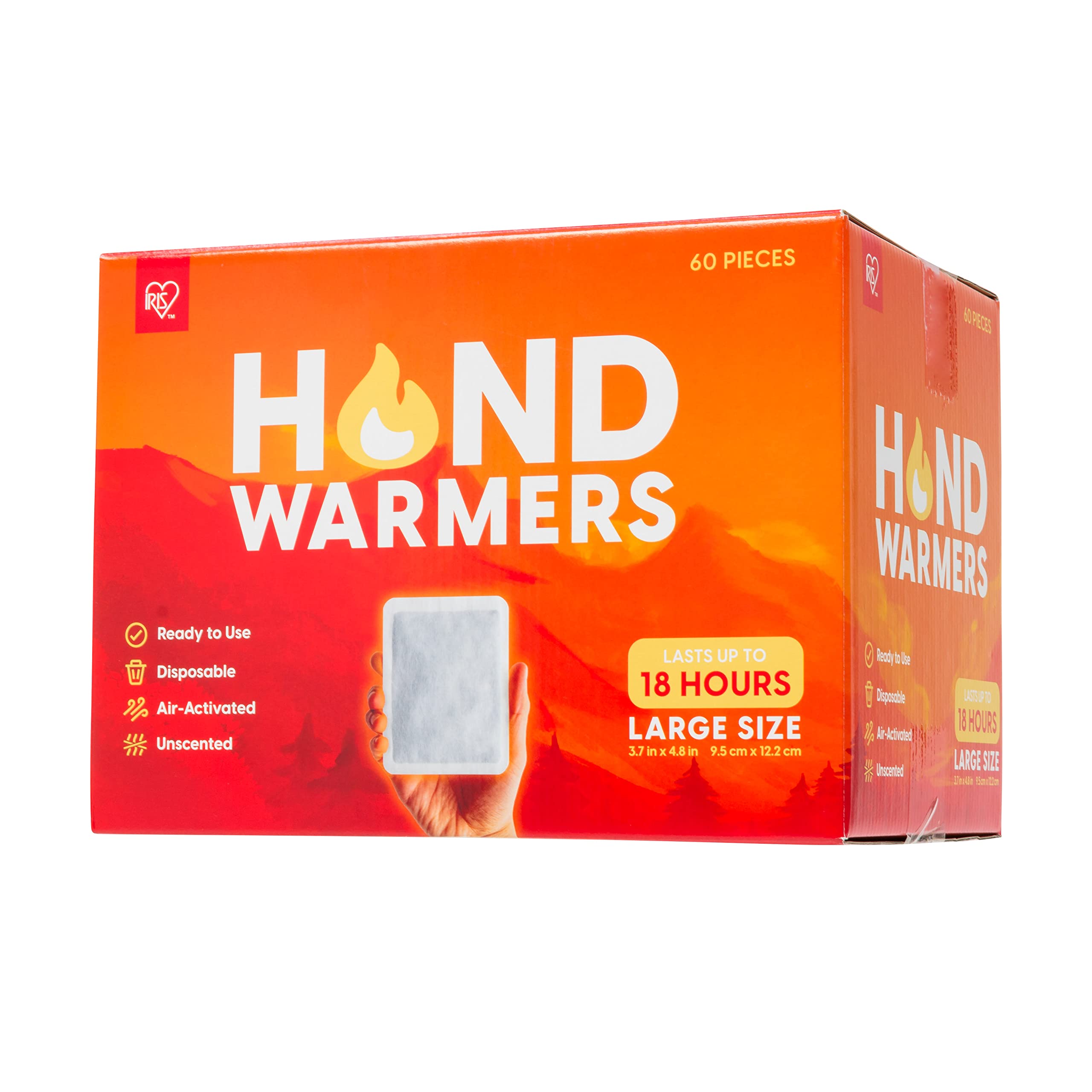 IRIS USA Hand Warmers – Large, 60 Individual Warmers, Long-Lasting Up to 18 Hours for Warm and hot Hands - On The Go, Disposable, Handwarmers for Hands and Feet, Winter Essentials, White