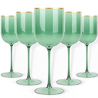 Blue Sky Green Plastic Wine Glasses With Gold Rim - 12oz (5-Pack) Reusable, Disposable Cups for Parties and Events