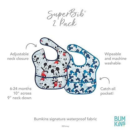 Bumkins Bibs, Baby Bibs for Girl or Boy, SuperBib Baby and Toddler Bib 6-24 Months, Bib for Eating, Waterproof Fabric