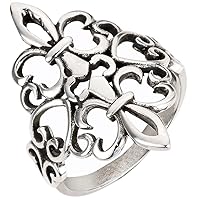 925 Sterling Silver Noble Fleur De Lis Ring (Sizes 4-15)