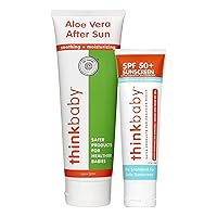 Thinkbaby Sunscreen & After Sun Bundle – 1x SPF 50+ Water Resistant Baby Sunscreen with Broad Spectrum UVA/UVB Protection (6oz) and 1x Aloe Vera After Sun Relief Gel (8oz)