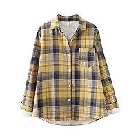 Women's Tops 44989 Length Sleeves Fashion Autumn and Winter Padded Thickened Tweed Plaid Shirt Casual Jacket, S-XL