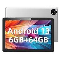 JIKOCXN Tablet 10 Inch Android Tablets, Android 13 Tablet Quad Core Processor 64GB Memory Tablet Computer, 64GB ROM, IPS HD Screen, 6000mAh Long Battery Life (Silver)