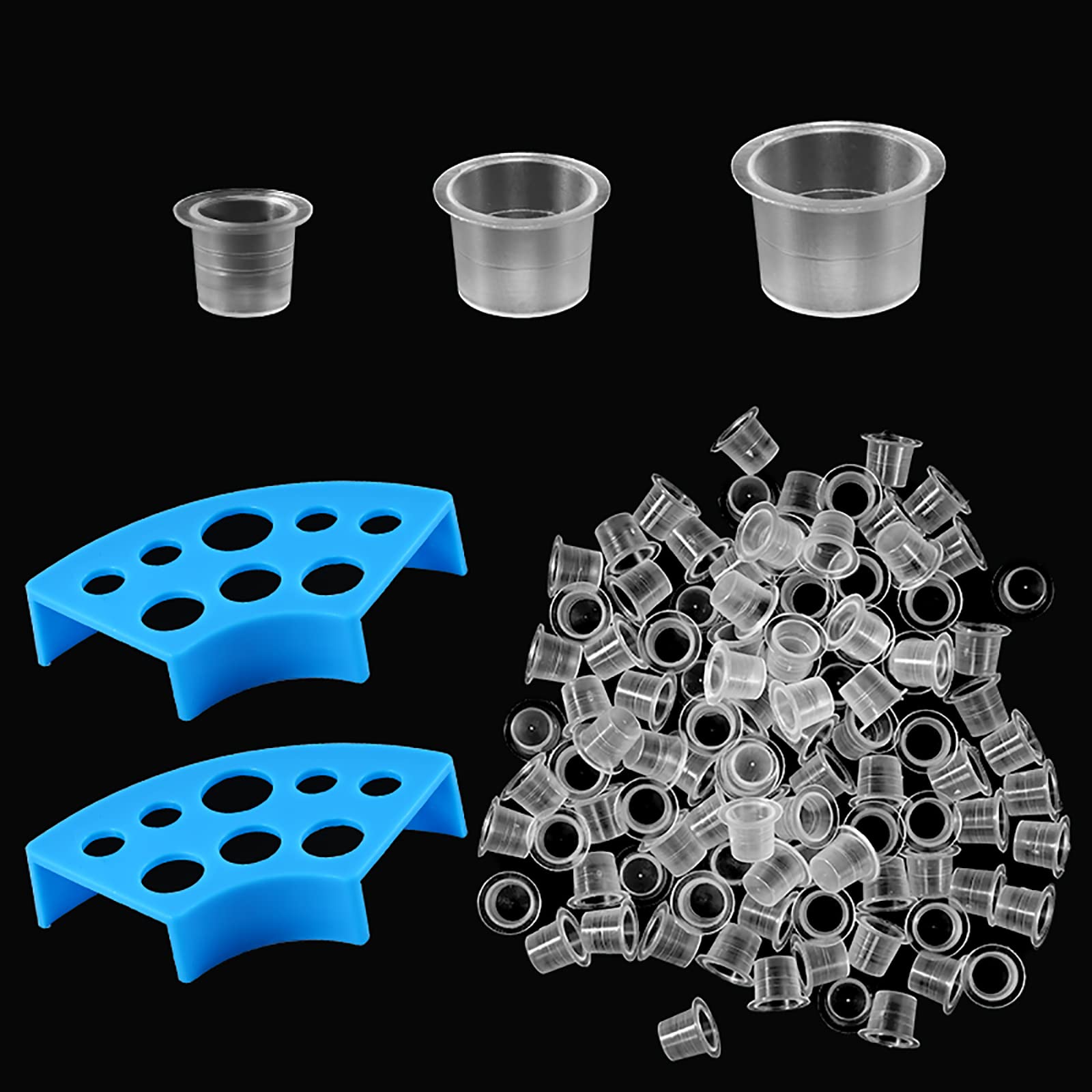 300Pcs Tattoo Ink Caps with 2 Cups Holders - 300Pcs Mix Sizes Disposable Tattoo Ink Cups for Pigment Tattoo Kit, Tattoo Supplies, Tattoo Accessory (#9mm, 13mm, 15mm)
