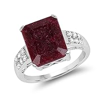 7.34 Carat Dyed Ruby and White Topaz .925 Sterling Silver Ring