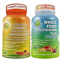 Liposomal Vitamin C 1500mg Capsules, Made with Organic Acerola Cherries & Camu Camu - bundle up with - Vegan Whole Food Multivitamin Without Iron, Daily Multivitamin for Women and Men