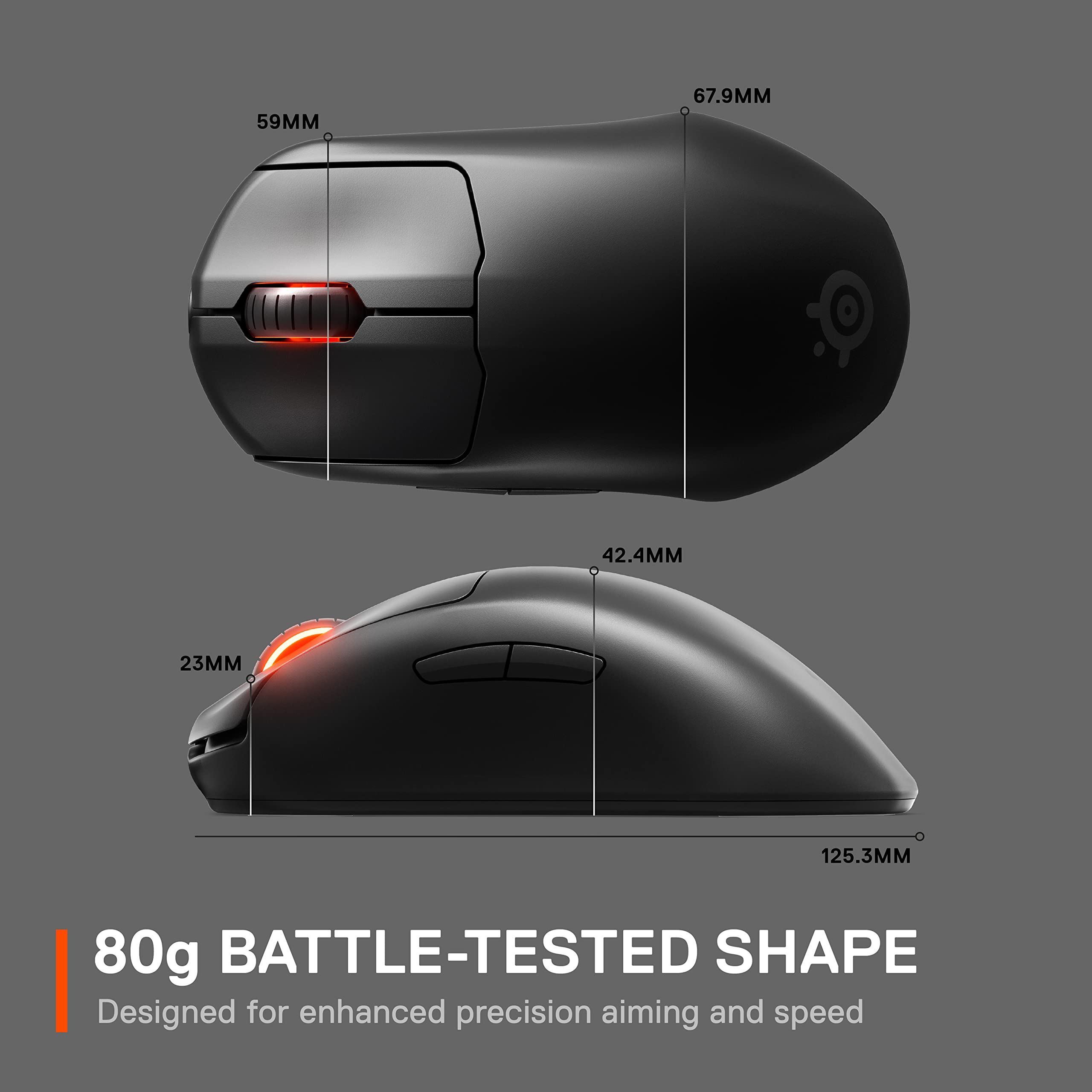 SteelSeries Esports Wireless FPS Gaming Mouse – Ultra Lightweight – Prime Edition – 5 Programmable Buttons – Lag-free 2.4GHz – 100H Battery – 18K CPI Sensor – Magnetic Optical Switches – PC/Mac,Black