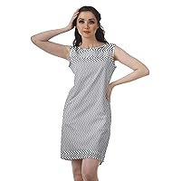 Printed Cotton Shift Dress Casual Summer Short Teen Dress with Pockets