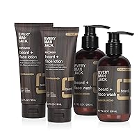 Men’s Beard Wash + Beard Lotion Set - Cleanses, Conditions, and Styles All Beard Types with Clean Ingredients and a Sandalwood Scent - Beard Wash Twin Pack + Beard Lotion Twin Pack