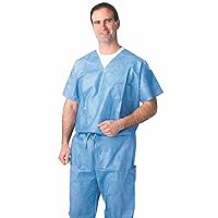 Medline Disposable Scrub Shirt, V-Neck, Large Size, Unisex, Blue (Pack of 30)