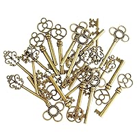 XONOR Mixed Set of 30 Vintage Old Look Skeleton Keys Fancy Heart Bow Necklace Pendants (Bronze)